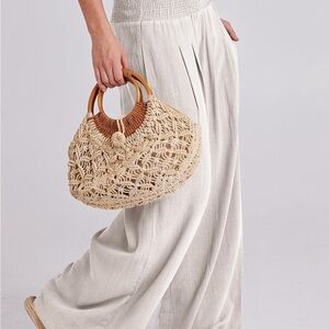ANRABESS LINEN cream PALAZZO PANTS SIZE L.